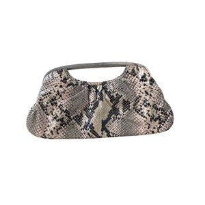 Y2K Express Clutch Handbag Faux Snake Skin Metal Handle Animal Print Beige NEW